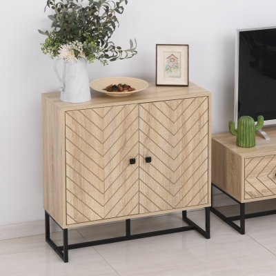 HOMCOM Mid Century Modern Sideboard Storage Cabinet Organizer with Shelf Metal Base