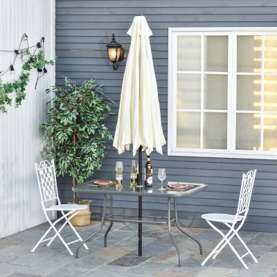 Outsunny Metal Garden Dining Tables Outdoor Patio w/ Tempered Glass Top Umbrella Hole