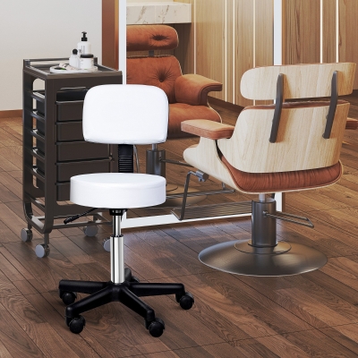HOMCOM Swivel Salon Stool Chair with Back Support Height Adjustable Rolling Stool with Backrest for Beauty Barber Tattoo Drafting Medical, White