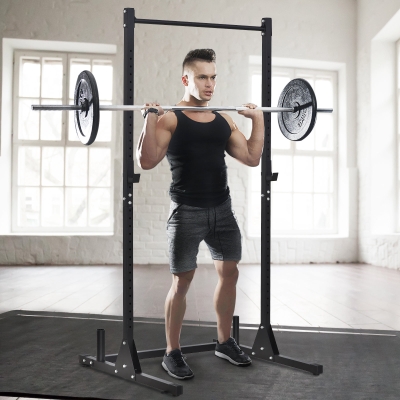 Soozier Adjustable Power Squat Rack Home Exercise Barbell Fitness Cage - Black