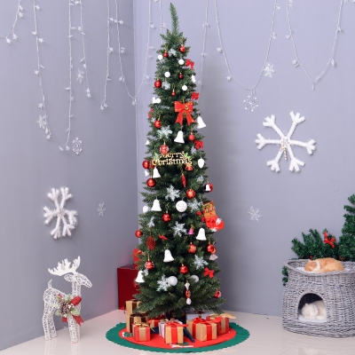 HOMCOM 6’ PVC Hinged Unlit Slim Artificial Pencil Christmas Tree Holiday Décor
