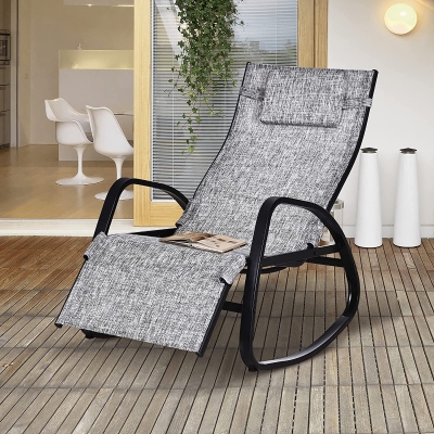 Outsunny Patio Adjustable Rocking Lounge Chair Rocker Outdoor Seat w/ Pillow Footrest
