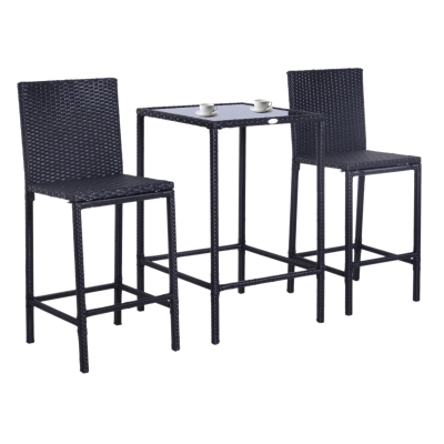 Outsunny 3 Piece Outdoor Patio Rattan Wicker and Glass Top Bistro Dining Set