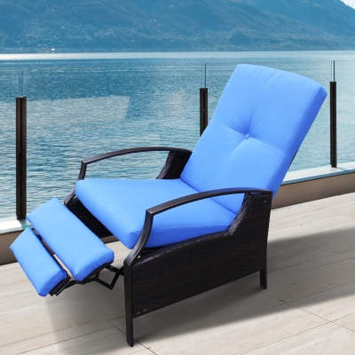Outsunny Adjustable Wicker Recliner Cushion Chair Pool Chaise Patio Lounge outdoor
