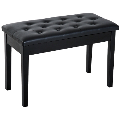 HomCom Traditional Country Birchwood Faux Leather Padded 2 Person Piano Bench - Black