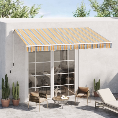 Outsunny 13'x8' Manual Retractable Patio Awning Water-resistant Sun Shade Outdoor Deck Window Door Canopy Shelter Aluminum Frame Mix Color
