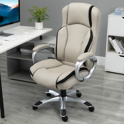 Vinsetto Task PU Office Chair Height Adjustable High Comfort Tilt Swivel Black and Beige