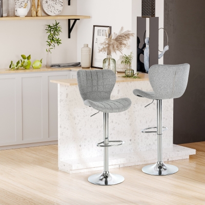 HOMCOM Set of 2 Height Adjustable Bar Stools Dining Chair with Footrest for Home Pub