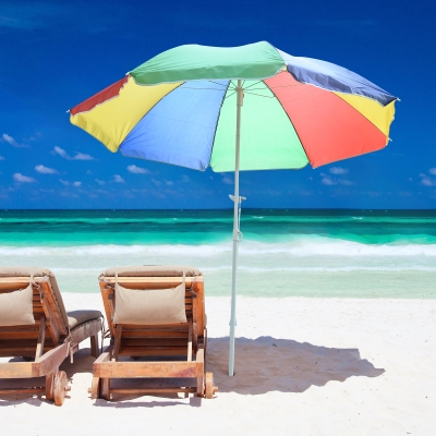 Outsunny 5ft Round Beach Umbrella Outdoor UV Protection Sun Shade Canopy w/ Push Button Tilt Pole Rainbow