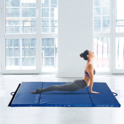 Soozier 3.8ftx5.9ftx2inch PU Leather Gymnastics Tumbling Mat Arts Folding Yoga Exercise Pad 4 Panel Blue