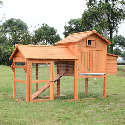 PawHut Deluxe Wood Chicken Coop Nesting Box Backyard Poultry Hen House w/ Run