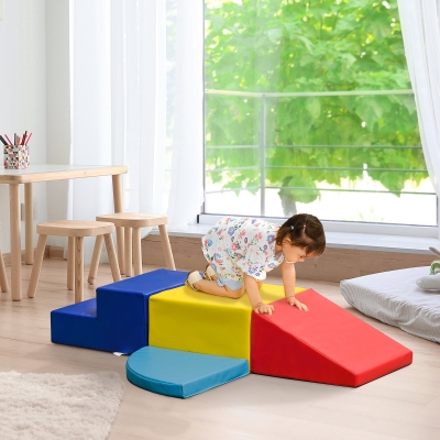 Qaba Climb and Crawl Foam Play Set Toddler Nugget 4 Pieces Lightweight Interactive Set for Baby Climbing, Crawling, Sliding Play Zone