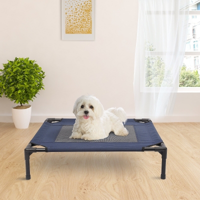 PawHut Elevated Pet Bed Dog Cat Cot Cozy Beds Camping Comfortable, Blue and Black