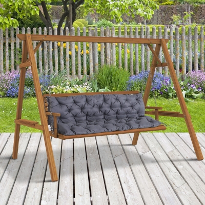 Outsunny 3 Seater Outdoor Seat Pads Bench Swing Chair Replacement Cushions Backrest for Patio Garden, Dark Grey