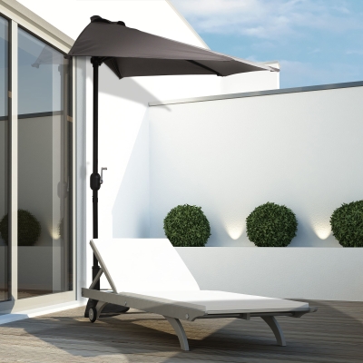 Outsunny 9' Half Round Umbrella Outdoor Parasol Wall Sun Shade Grey