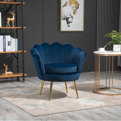 HOMCOM Modern Velvet-Touch Fabric Accent Chair Leisure Club Chair with Gold Metal Legs for Living Room, Blue