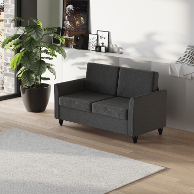 HOMCOM Double Seat Sofa 2 Seater Compact Loveseat Couch Linen Upholstery Armrest