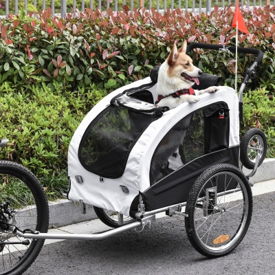 Aosom Elite II Dog Bike Trailer 2-In-1 Pet Stroller Cart Bicycle Wagon Cargo Carrier Attachment for Travel with Suspension and Storage Pockets, White