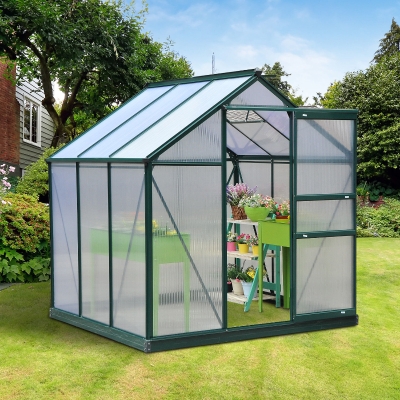 Outsunny 6'x6'x7' Walk-in Greenhouse Polycarbonate Panels Plants Flower Growth Portable Aluminum