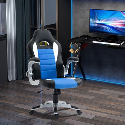HOMCOM Racing Car Office Chair Swivel Excutive Computer Gaming Chair with Adjustable Armrest (Blue)