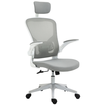 Vinsetto High Back Mesh Chair, Home Office Task Computer Chair with Adjustable Height, Lumbar Back Support, Headrest, and Arms, Grey