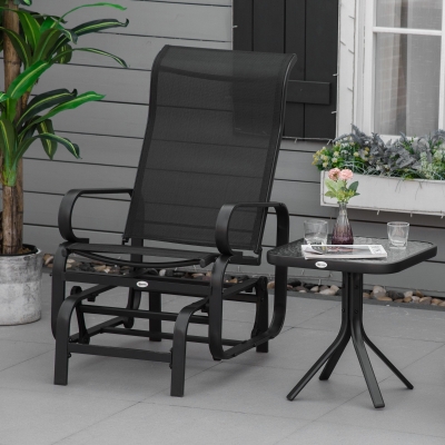Outsunny Outdoor Mesh Glider Swing Chair Patio Garden Rocking Gliding Seat Yard Porch Furniture, Brown Black