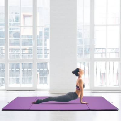 Soozier 4ftx10ftx2inch PU Leather Gymnastics Tumbling Gym Mat Arts Folding Yoga Exercise Pad 4 Panel (Purple, 4' x10')