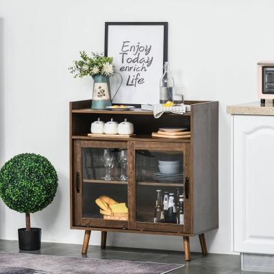 HOMCOM Kitchen Cabinet Storage Sideboard Server Console Buffet Table with Framed Glass Doors Brown