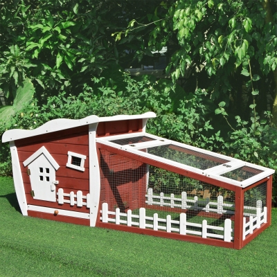 PawHut Wood Rabbit Hutch Backyard Bunny Cage Small Animal House habitat w/ Ramp and Outdoor Run