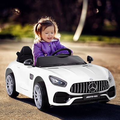 Aosom Kids Ride On 12V Licensed Mercedez Car 2 Seater With Parental Remote Control Suspension Wheel Adjustable Speed White