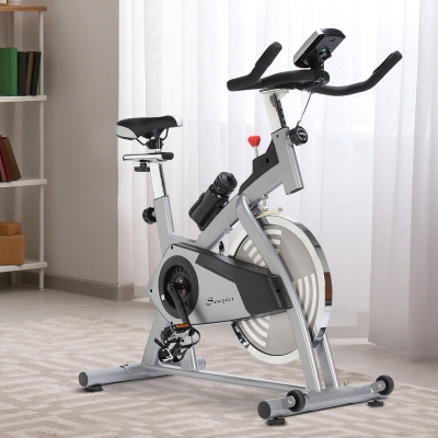 Soozier Adjustable Upright Exercise Bike Cycling Trainer Home Gym Fitness Equipment, Silver