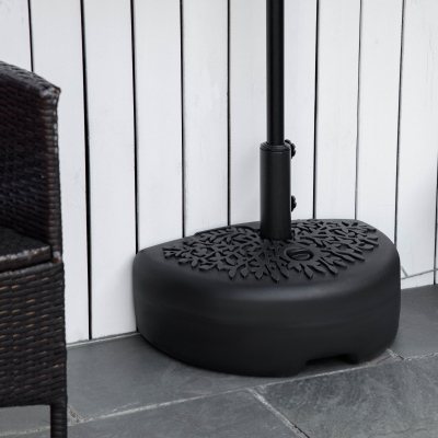Outsunny Half Round Umbrella Base Fillable Patio Umbrella Stand Holder for Lawn, Deck, Backyard, Garden, 35 lb Water or 42 lb Sand, Black