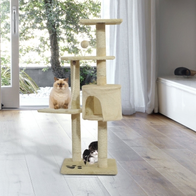 PawHut 44" Scratching Cat Tree Multi Level Activity Center Kitty Condo Furniture Post Beige