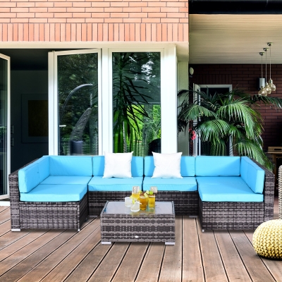 Outsunny 7 Piece Rattan Sofa Set Outdoor Furniture Patio Set