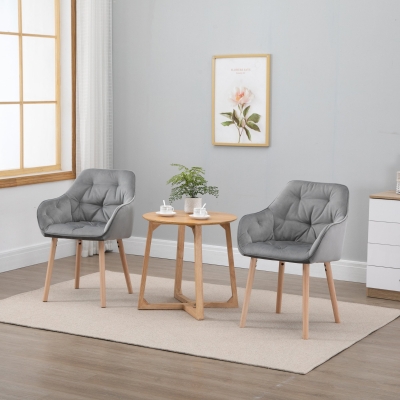 HOMCOM Tufted Dining Chairs Upholstered Velvet-Touch Fabric Accent Chairs with Beech Wood Legs Set of 2 Grey