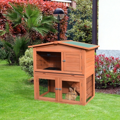 PawHut Wood 40" Rabbit Hutch Small Animal Habitats with Run