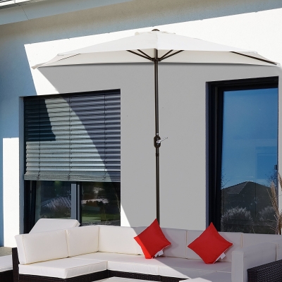 Outsunny 9ft Half Round Umbrella Patio Sunshield Aluminum W/ 5 Ribs Beige (No Base)