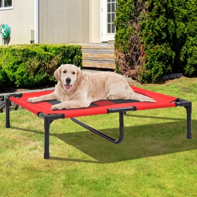 PawHut 36" x 30" Elevated Dog Cat Bed Pet Cot Cooling Cozy Camping Sleeper, Red