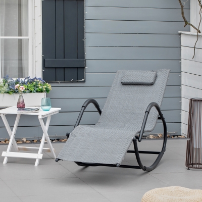 Outsunny Zero Gravity Rocking Lounge Chair, Patio Rocker w/ Removable Pillow, Recliner Seat for Indoor & Outdoor, Breathable Texteline, Grey