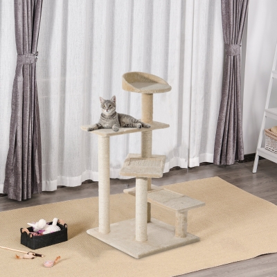 PawHut 39” Scratching Cat Tree Scratcher Revolving Steps Climbing Tower Post Pets Furniture Beige