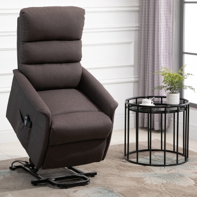 HOMCOM Electric Power Lift Chair Linen Fabric Recliner with Remote Control and Wheels for Living Room Bedroom, Brown