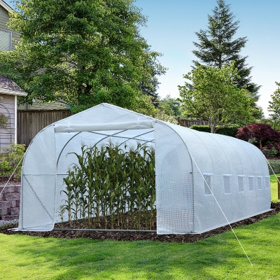 Outsunny 26’L x 10’W x 6.5’H Large Outdoor Heavy Duty Walk-In Greenhouse Steel Frame White