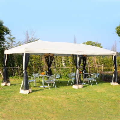 Outsunny 10'x20' Pop Up Party Tent Gazebo Wedding Canopy with 6 Removable Mesh Sidewalls and Carry Bag (Beige)