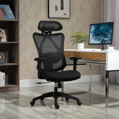 Vinsetto Mesh Office Chair High Back Swivel Task Chair with Lumbar Back Support, Rotate Headrest, Adjustable Height and Armrest, Ergonomic Recliner