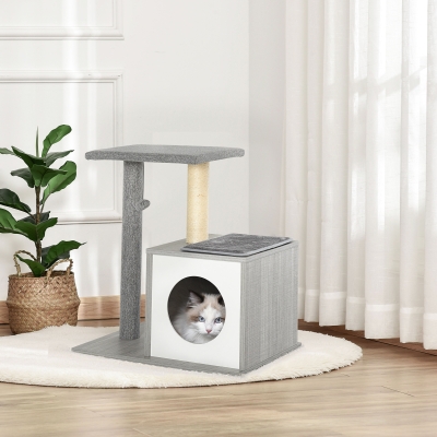 PawHut Multi-level Cat Tree Condo with Sisal-Covered Scratching Posts Grey