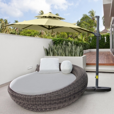 Outsunny 11ft Outdoor Cantilever Umbrella Rotatable Sun Shade Market Umbrella with Adjustable Angle & Double-top Canopy for Backyard Poolside Lawn and Garden Beige