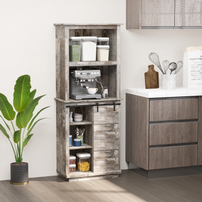 HOMCOM Freestanding Rustic Kitchen Pantry Storage Cabinet with Barn Door Design, Adjustable Shelf, Vintage Wood