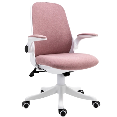 Vinsetto 360° Swivel Office Chair Breathable Fabric Computer Chair with Flip-up Arms and Adjustable Height, Pink