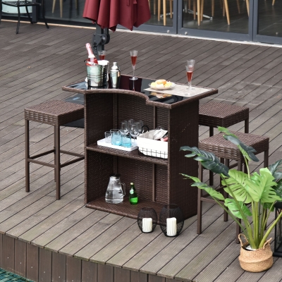 Outsunny 5pcs Rattan Bar Set Garden Wicker Barstool and Table Outdoor Patio Furniture Dark Brown