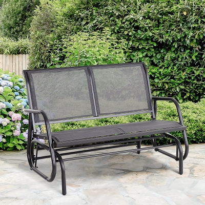 Outsunny Patio Double Glider Outdoor Steel Sling Fabric Gliding Bench Garden Swing Chair Heavy-Duty Porch Rocker Garden Loveseat Grey